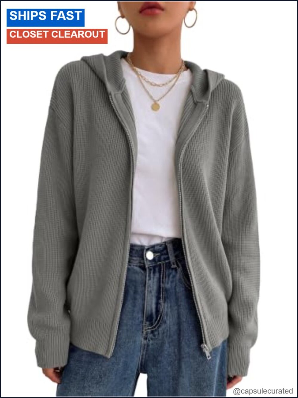 Knit Zip Up Hooded Cardigan Sweater with Pockets